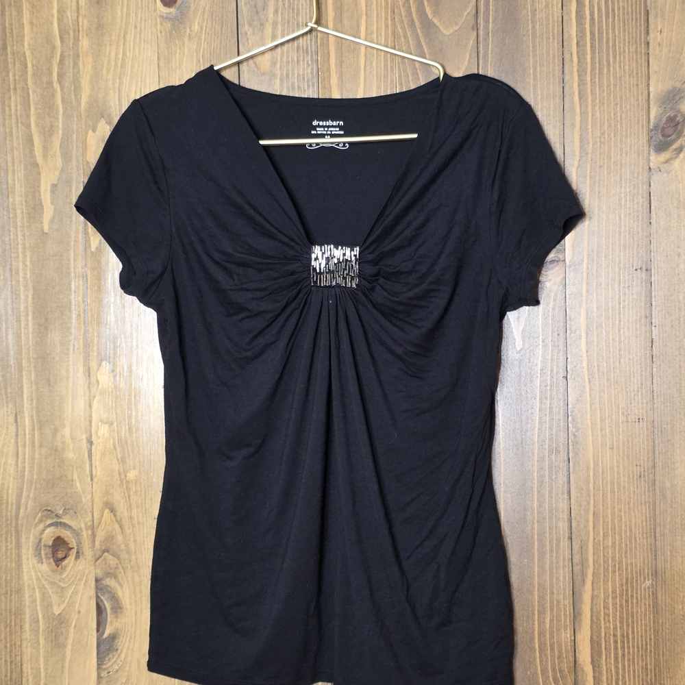 Dressbarn Black Gathered Short Sleeve Top